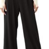 Women's Wide Leg Pants Elastic High Waisted Waffle Knit Casual Palazzo Pants Trousers with Pockets