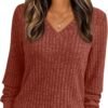 Women's V Neck Long Sleeve Shirt Fall Fashion Tops Tunic Dressy Casual Sweater Clothes Cute Trendy Work Outfits 2025
