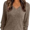 Women's V Neck Long Sleeve Shirt Fall Fashion Tops Tunic Dressy Casual Sweater Clothes Cute Trendy Work Outfits 2025