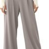 Women's Wide Leg Pants Elastic High Waisted Waffle Knit Casual Palazzo Pants Trousers with Pockets