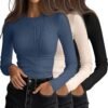 3 Pack Women's Ribbed Long Sleeve Tops. Crew Neck Slim Fit Undershirts Knit Basic Casual Stretch Layering Tee Shirts