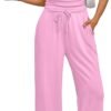 2 Piece Matching Summer Sweatsuit Lounge Set Womens Wide Leg Pants Side Ruching Crop Top Sets