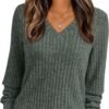 Women's V Neck Long Sleeve Shirt Fall Fashion Tops Tunic Dressy Casual Sweater Clothes Cute Trendy Work Outfits 2025