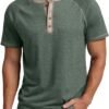 Mens Henley Long/Short Sleeve T-Shirt Cotton Casual Shirt