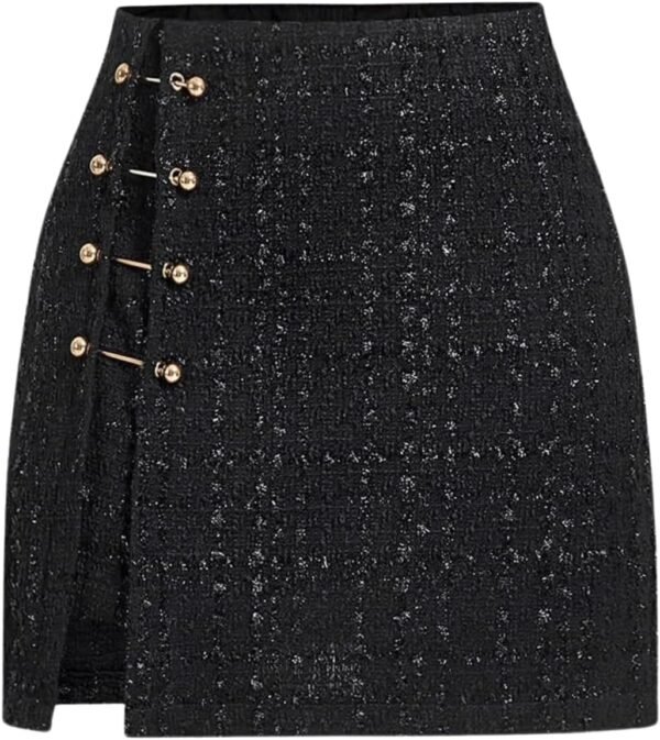 Women's Side Slit Metallic Trim High Waisted Faux Leather Short Skirts