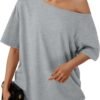 Womens Off The Shoulder Tops Oversized T-Shirts Short Sleeve Tees Summer 2025 Casual Spring Fashion Clothes