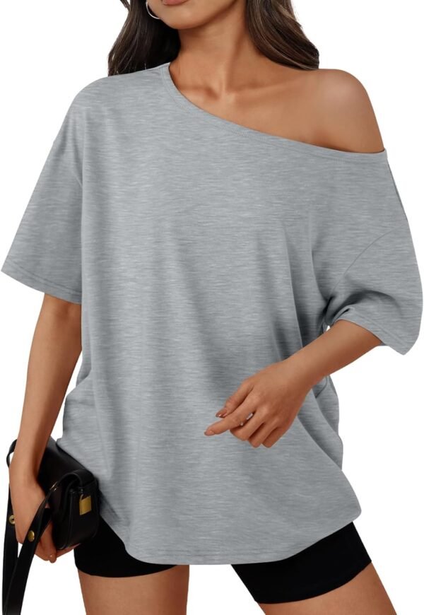 Womens Off The Shoulder Tops Oversized T-Shirts Short Sleeve Tees Summer 2025 Casual Spring Fashion Clothes