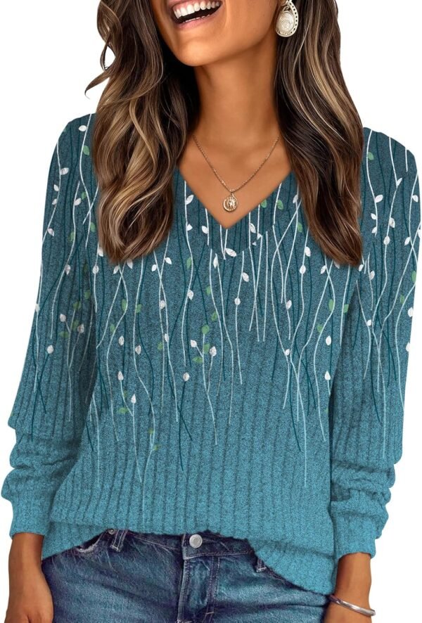 Women's V Neck Long Sleeve Shirt Fall Fashion Tops Tunic Dressy Casual Sweater Clothes Cute Trendy Work Outfits 2025