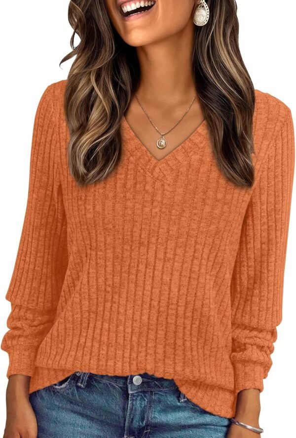 Women's V Neck Long Sleeve Shirt Fall Fashion Tops Tunic Dressy Casual Sweater Clothes Cute Trendy Work Outfits 2025