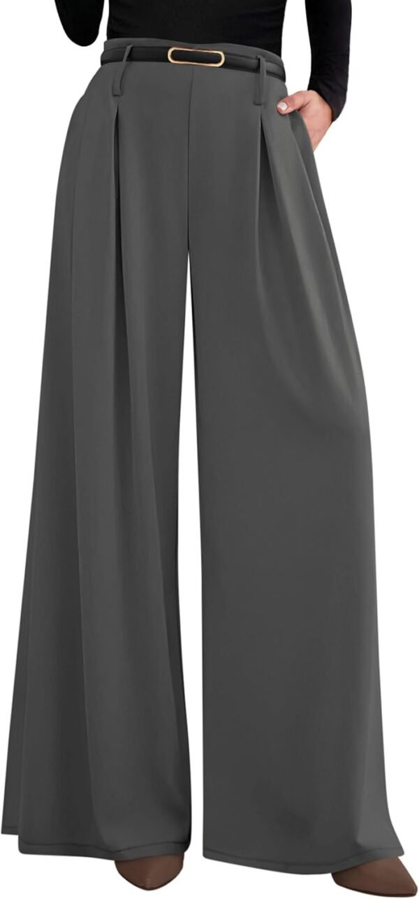 Womens Fall Wide Leg Trousers 2025 High Elastic Waist Loose Pleated Long Flowy Palazzo Work Pants with Pockets