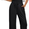 2 Piece Matching Summer Sweatsuit Lounge Set Womens Wide Leg Pants Side Ruching Crop Top Sets