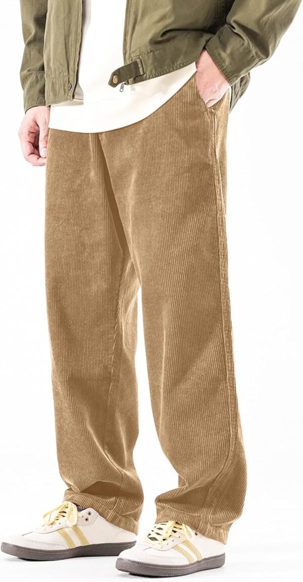 Mens Corduroy Pants Baggy Wide Leg Casual Elastic Waist Drawstring Loose Fit Sweatpants