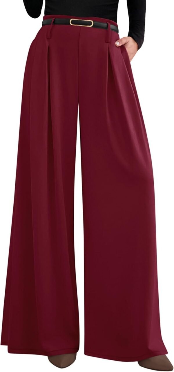 Womens Fall Wide Leg Trousers 2025 High Elastic Waist Loose Pleated Long Flowy Palazzo Work Pants with Pockets