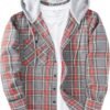Men's Flannel Hoodie Shirts Casual Button Down Plaid Shirt Jackets for Men Long Sleeve Stylish Hooded with Pocket