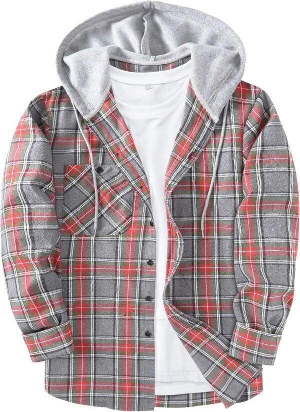 Men's Flannel Hoodie Shirts Casual Button Down Plaid Shirt Jackets for Men Long Sleeve Stylish Hooded with Pocket