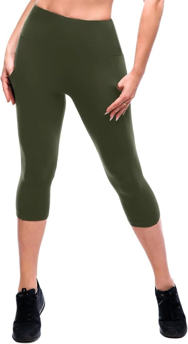 High Waisted Leggings with Pockets Women. Full Length Capri Buttery Soft Stretchy Yoga Pants
