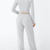 Women's 2 Piece Matching Lounge Set Long Sleeve Slightly Crop Top Wide Leg Pants Casual Sweatsuit