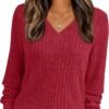 Women's V Neck Long Sleeve Shirt Fall Fashion Tops Tunic Dressy Casual Sweater Clothes Cute Trendy Work Outfits 2025