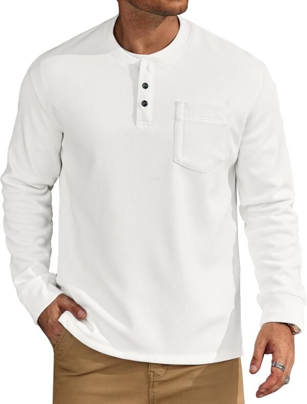 d342569b91ba419e877b810f2d8338b6 Mens Waffle Fleece-Lined Henley Shirts Heavyweight Thermal Long Sleeve Casual Solid Pullover (S-XXL)
