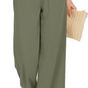 Women Flowy Pants Drawstring Waist Wide Leg Palazzo Beach Pants Loose Fit with Pockets