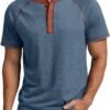 Mens Henley Long/Short Sleeve T-Shirt Cotton Casual Shirt