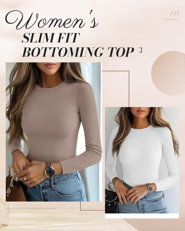 3 Pack Women's Ribbed Long Sleeve Tops. Crew Neck Slim Fit Undershirts Knit Basic Casual Stretch Layering Tee Shirts