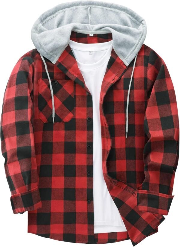 Men's Flannel Hoodie Shirts Casual Button Down Plaid Shirt Jackets for Men Long Sleeve Stylish Hooded with Pocket