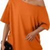 Womens Off The Shoulder Tops Oversized T-Shirts Short Sleeve Tees Summer 2025 Casual Spring Fashion Clothes