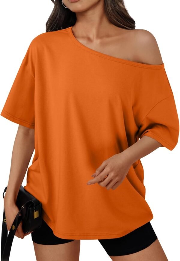 Womens Off The Shoulder Tops Oversized T-Shirts Short Sleeve Tees Summer 2025 Casual Spring Fashion Clothes