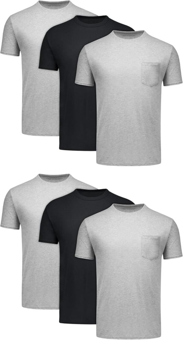 Men's Pocket T-Shirt Pack. 6-Pack. Cool & Breathable Cotton Tees. Stay-Tucked Undershirts for Men