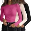 3 Pack Women's Ribbed Long Sleeve Tops. Crew Neck Slim Fit Undershirts Knit Basic Casual Stretch Layering Tee Shirts