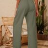 Women Flowy Pants Drawstring Waist Wide Leg Palazzo Beach Pants Loose Fit with Pockets