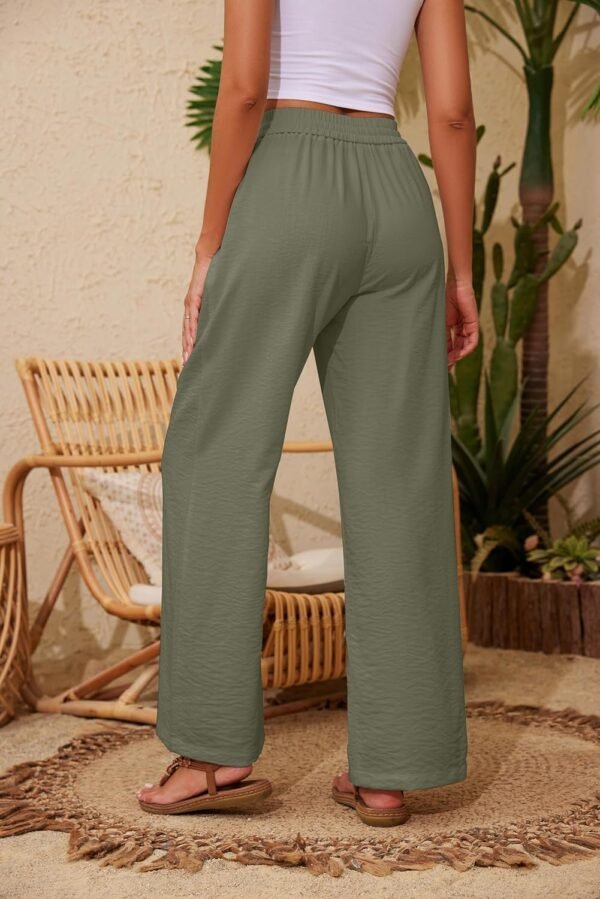 Women Flowy Pants Drawstring Waist Wide Leg Palazzo Beach Pants Loose Fit with Pockets