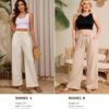 Women Flowy Pants Drawstring Waist Wide Leg Palazzo Beach Pants Loose Fit with Pockets