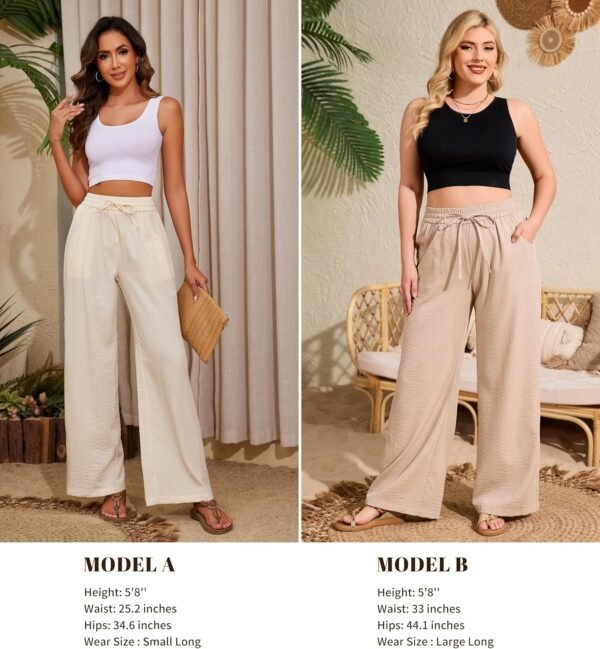 Women Flowy Pants Drawstring Waist Wide Leg Palazzo Beach Pants Loose Fit with Pockets