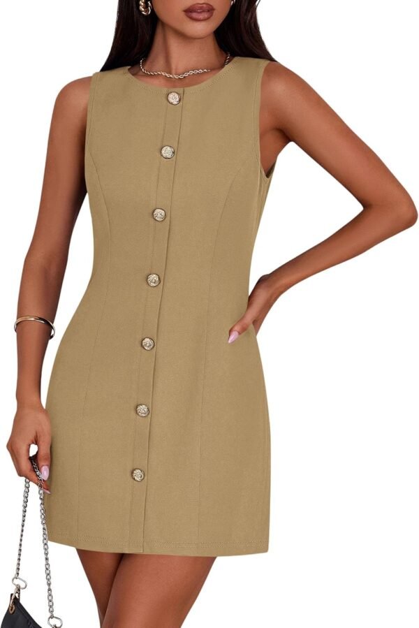 Work Dresses for Women 2025 Summer Business Formal Short Dress Sleeveless Button Down Elegant Office Outfits