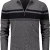 Men's Sweaters 1/4 Zip Cotton Sweater Pullover Polo Sweaters Striped Fall Winter Warm Sweatshirts