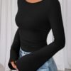 Women's Long Sleeve Shirts 2025 Fall Crop Going Out Tops Casual Boat Neck Bell Sleeve Ribbed Ruched Y2K Clothes