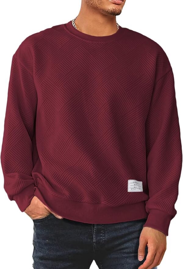 Men's Crewneck Sweatshirts Soild Color Geometric Texture Long Sleeve Casual Pullover Shirt