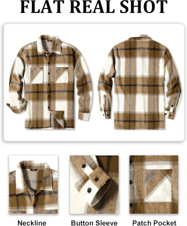 Men's Flannel Shirts Casual Button Down Plaid Shirt Jacket Long Sleeve Fleece Shacket with Pockets