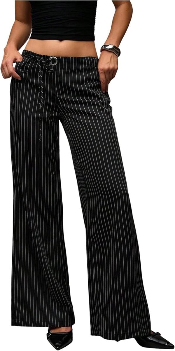 Women's Low Rise Waisted Dress Pants Wide Leg Straight Trousers Work Slacks Pants Business Casual Outfits
