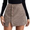 Women's Side Slit Metallic Trim High Waisted Faux Leather Short Skirts
