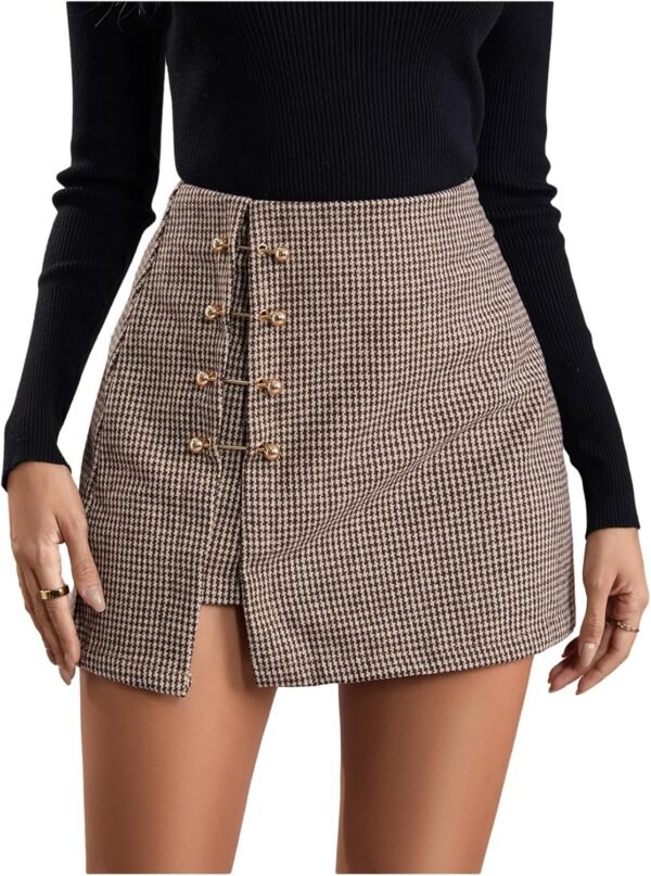 Women's Side Slit Metallic Trim High Waisted Faux Leather Short Skirts