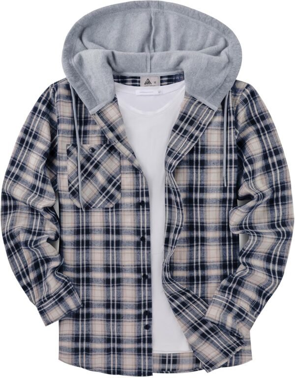 Men's Flannel Hoodie Shirts Casual Button Down Plaid Shirt Jackets for Men Long Sleeve Stylish Hooded with Pocket