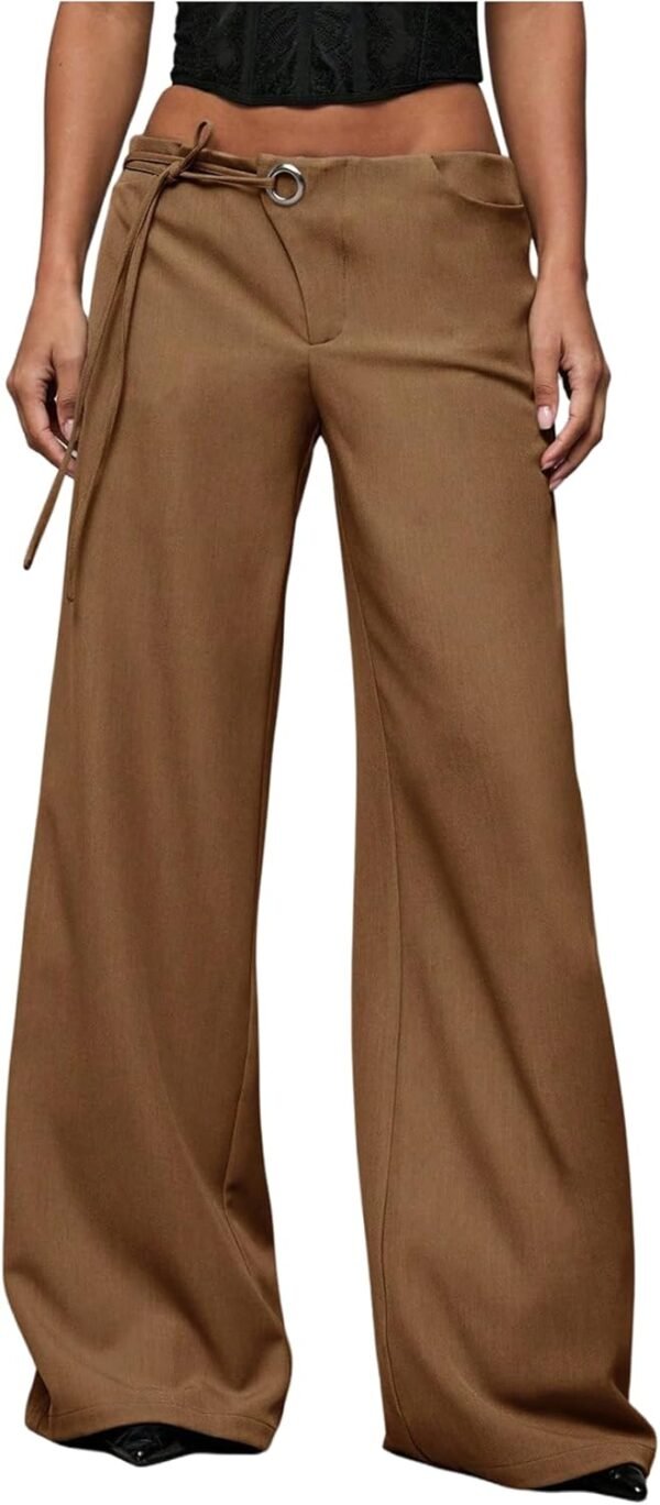 Women's Low Rise Waisted Dress Pants Wide Leg Straight Trousers Work Slacks Pants Business Casual Outfits